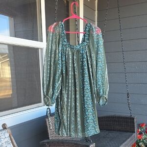 Anthropologie Green and Blue Long Sleeve Dress